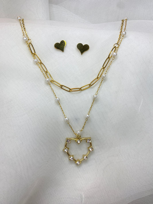 Set Corazón doble con aretes